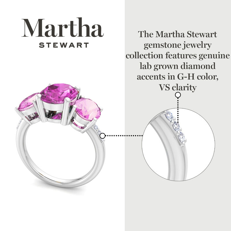 Martha Stewart 5ctw. Oval Pink Sapphire & Lab Grown Diamond Three Stone Ring In Sterling Silver image number null